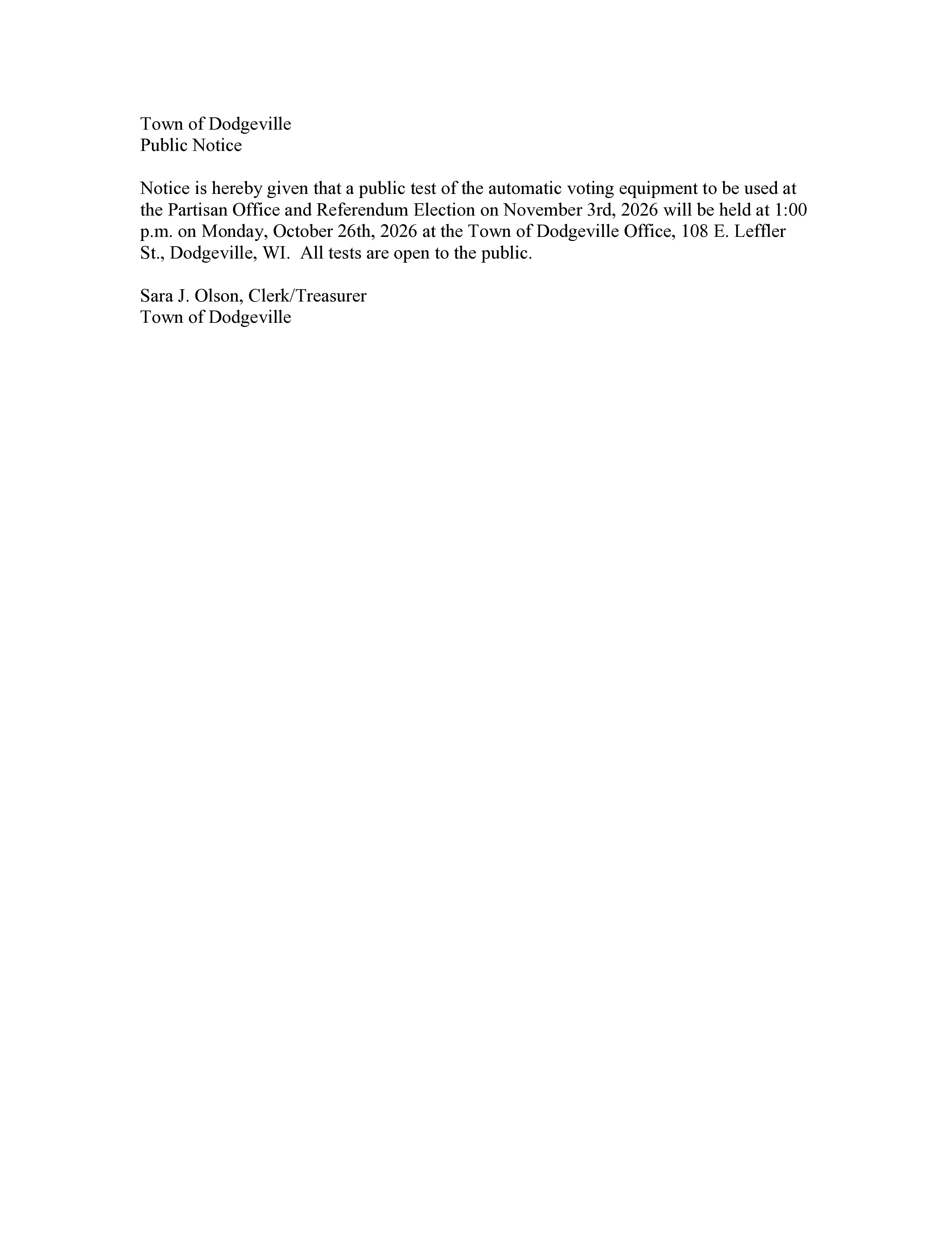 Public Notice - Public Test of Election Equipment